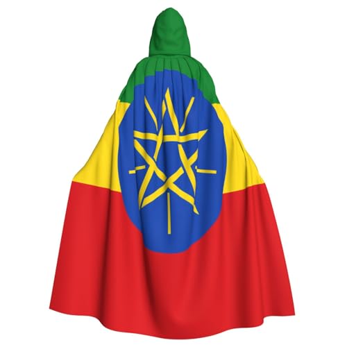 PHAYAH Langer Kapuzenumhang mit Flagge von Äthiopien, Polyester, Hexe, Halloween-Kostüme für Cosplay-Kostüm, Damen und Herren von PHAYAH