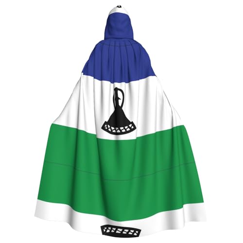 PHAYAH Langer Kapuzenumhang mit Flagge von Lesotho, Polyester, Hexe, Halloween-Kostüme für Cosplay, Kostüm, Damen und Herren von PHAYAH