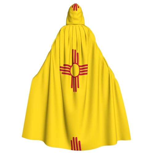 PHAYAH Langer Kapuzenumhang mit Flagge von New Mexiko, Polyester, Hexe, Halloween-Kostüme für Cosplay, Kostüm für Damen und Herren von PHAYAH