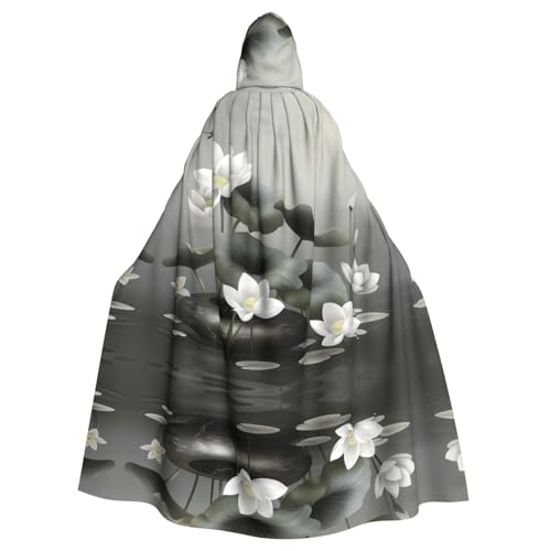 PHAYAH Langer Kapuzenumhang mit Lotusblüte, Polyester, Hexe, Halloween-Kostüme für Cosplay, für Damen und Herren, Weiß von PHAYAH