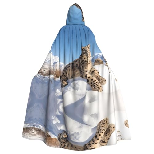 PHAYAH Langer Kapuzenumhang mit Schneeleopard, Polyester, Hexe, Halloween-Kostüme für Cosplay, Kostüm, Damen und Herren von PHAYAH