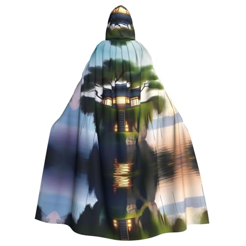 PHAYAH Langer Kapuzenumhang mit Schwebender Insel auf dem Wasser, Polyester, Hexe, Halloween-Kostüme für Cosplay, für Damen und Herren von PHAYAH