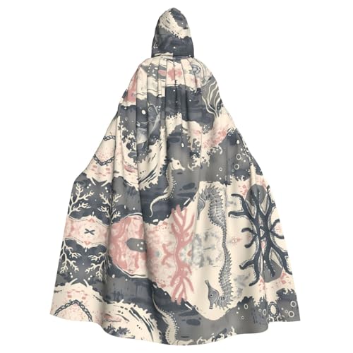 PHAYAH Langer Kapuzenumhang mit Seepferdchen und Fisch, Polyester, Hexe, Halloween-Kostüme für Cosplay, für Damen und Herren von PHAYAH