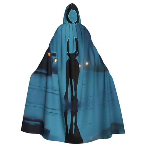 PHAYAH Langer Kapuzenumhang mit Shadow-Hirsch-Motiv, Polyester, Hexe, Halloween-Kostüme für Cosplay-Kostüm, Damen und Herren von PHAYAH