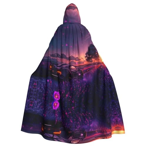 PHAYAH Langer Kapuzenumhang mit Sportwagen in Blumen, Polyester, Hexe, Halloween-Kostüme für Cosplay, Kostüm für Damen und Herren von PHAYAH