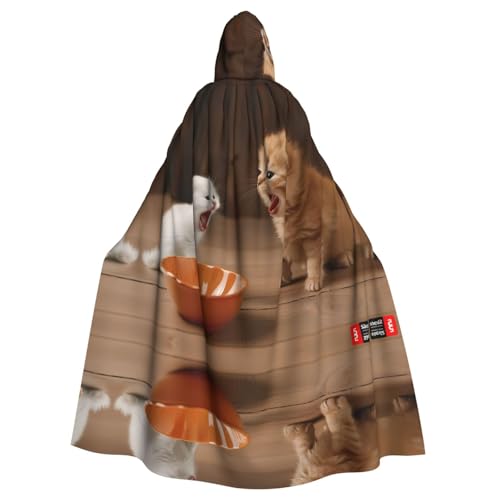 PHAYAH Langer Kapuzenumhang mit zwei Kätzchen, Polyester, Hexe, Halloween-Kostüme für Cosplay, für Damen und Herren von PHAYAH