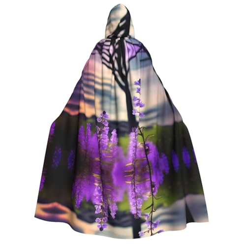 PHAYAH Lila Blumen Halloween Erwachsene Kapuzenumhang Kapuzenmantel Damen Herren Halloween Dress Up Party Cosplay Kostüme von PHAYAH