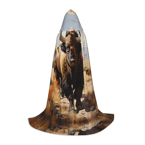 PHAYAH Nordamerikanisches Bison-Herdenmuster, Halloween, Hexe, Hexerei, Kapuzenmantel, Umhang, Weihnachts-Kapuzenpullover, Cosplay, Maskerade, Partykleid, Geschenk, Kostüm, L von PHAYAH