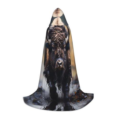 PHAYAH Nordamerikanisches Bison-Muster, Halloween, Hexe, Hexerei, Kapuzenmantel, Umhang, Weihnachts-Kapuzenpullover, Cosplay, Maskerade, Partykleid, Geschenk, Kostüm, Größe S von PHAYAH