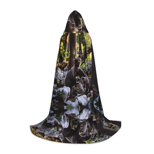 PHAYAH Rge And Small Black Bears Pattern Erwachsene Kapuzenumhang für Maskerade Cosplay Halloween Hexenumhang Weihnachten Party Robe S von PHAYAH