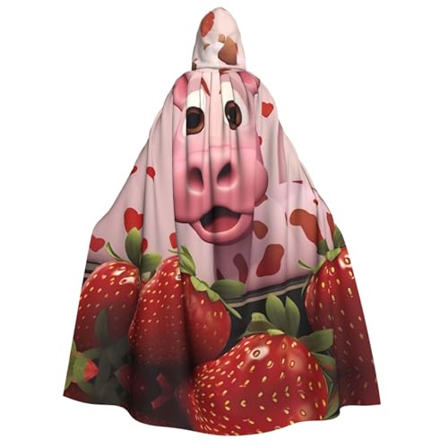 PHAYAH Rosafarbene Kuh mit Erdbeeren, Halloween-Kapuzenumhang für Erwachsene, für Damen, Herren, Halloween, Verkleidungsparty, Cosplay-Kostüme PHAYAH Rosafarbene Kuh mit Erdbeeren, Halloween-Kapuzenumhang für Erwachsene, für Damen, Herren, Halloween, Verkleidungsparty, Cosplay-Kostüme von PHAYAH