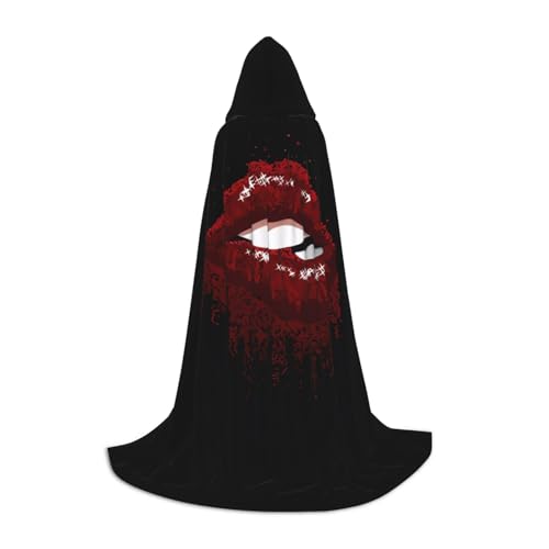 PHAYAH Rote Lippen Muster Halloween Hexe Hexerei Kapuzenmantel Umhang Weihnachten Hoodie Cosplay Maskerade Partykleid Geschenk Kostüm S von PHAYAH