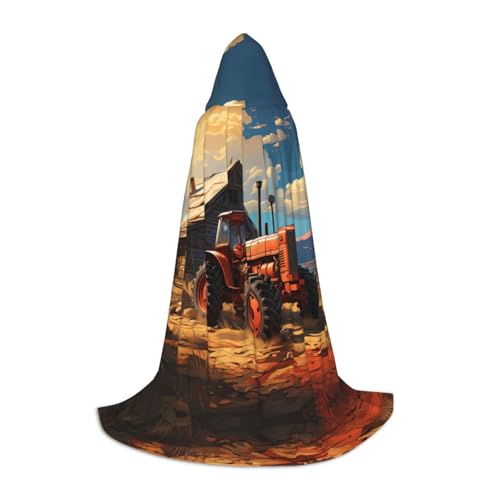 PHAYAH Roter Bauernhof-Traktor-Muster, Halloween, Hexe, Hexerei, Kapuzenmantel, Umhang, Weihnachts-Kapuzenpullover, Cosplay, Maskerade, Partykleid, Geschenk, Kostüm, Größe M von PHAYAH
