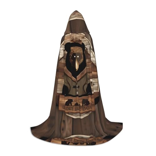 PHAYAH Rustikaler Umhang mit Kapuze für Erwachsene, Bärenmuster, für Maskerade, Cosplay, Halloween, Hexenumhang, Weihnachten, Party, Robe, Größe M von PHAYAH