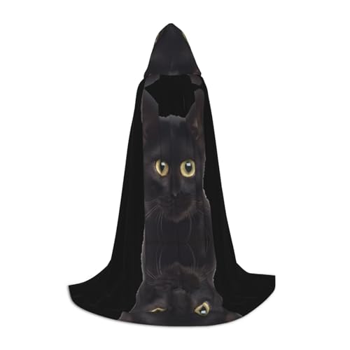 PHAYAH Schwarzer Kapuzenmantel mit niedlichem Katzenmuster, für Damen, Herren, Halloween, Party, Cosplay, Kostüme, Größe S von PHAYAH