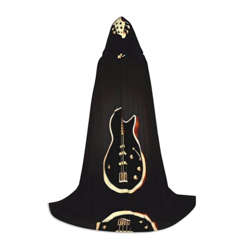PHAYAH Schwarzer Kapuzenumhang mit Gitarrenmuster, Hexe, Halloween-Kostüme für Cosplay, Kostüm, Maskerade, Damen und Herren, Robe, Größe S von PHAYAH
