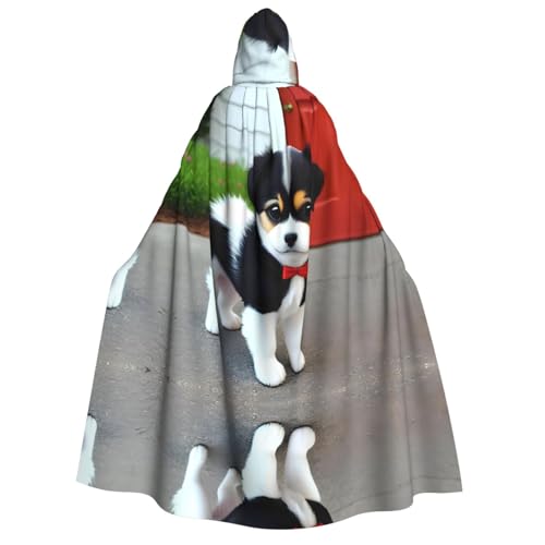 PHAYAH Schwarzer und weißer Welpen-Umhang mit Kapuze für Erwachsene, für Damen, Herren, Halloween, Verkleidungsparty, Cosplay-Kostüme von PHAYAH