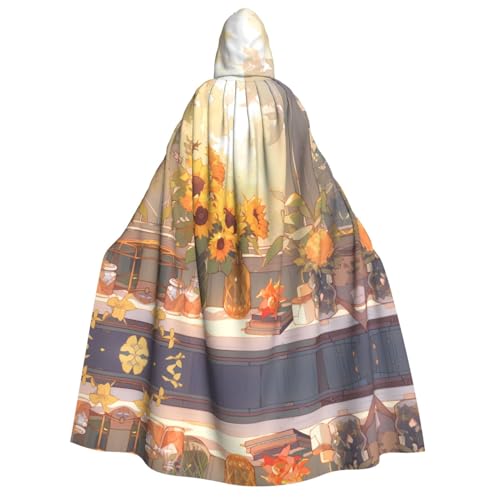 PHAYAH Sonnenblumen unter der Fensterbank Halloween Erwachsene Kapuzenumhang Kapuzenmantel Damen Herren Halloween Dress Up Party Cosplay Kostüme von PHAYAH