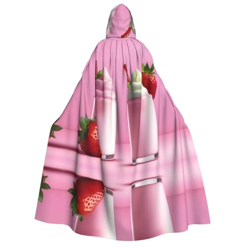 PHAYAH Süßer Erdbeer-Milchshake-Umhang für Halloween, Erwachsene, Kapuzenumhang für Damen und Herren, Halloween, Verkleidungsparty, Cosplay-Kostüme von PHAYAH