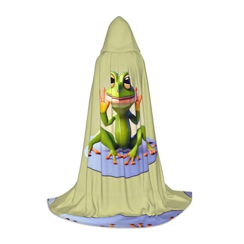 PHAYAH The Funny Frog Doing Yoga Pattern Erwachsene Kapuzenumhang für Maskerade Cosplay Halloween Hexenumhang Weihnachten Party Robe M von PHAYAH