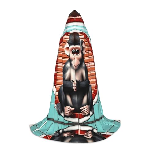PHAYAH The Silent Monkey Pattern Hooded Poncho Unisex Christmas Hoodie For Cosplay Halloween Costume Party Maskerade M von PHAYAH