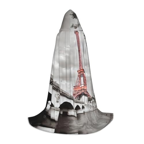 PHAYAH Turm-Paris-Muster, Kapuzenumhang für Erwachsene, Maskerade, Cosplay, Halloween, Hexenumhang, Weihnachten, Party, Robe, Größe L von PHAYAH
