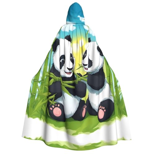 PHAYAH Two Happy Pandas Halloween Erwachsene Kapuzenumhang Kapuzenmantel Damen Herren Halloween Dress Up Party Cosplay Kostüme von PHAYAH