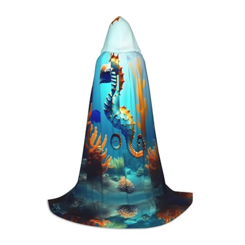 PHAYAH Umhang mit Kapuze für Erwachsene, Koralle, Seepferdchenmuster, für Maskerade, Cosplay, Halloween, Hexenumhang, Weihnachten, Party, Robe, Größe S von PHAYAH