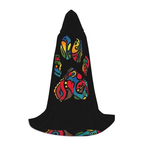 PHAYAH Umhang mit Kapuze für Erwachsene, buntes Pfotenmuster, für Maskerade, Cosplay, Halloween, Hexenumhang, Weihnachten, Party, Robe, Größe M von PHAYAH
