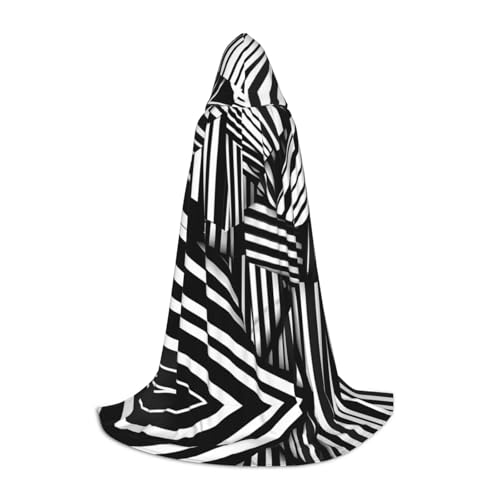 PHAYAH Umhang mit Kapuze und geometrischem Linienmuster, Schwarz und Weiß, Hexe, Halloween-Kostüme für Cosplay, Kostüm, Maskerade, für Damen und Herren, Größe S von PHAYAH