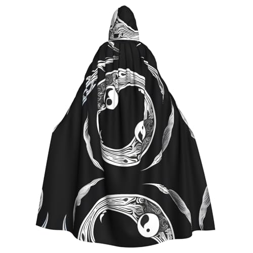 PHAYAH Umhang mit Yin- und Yang-Symbol, langer Kapuzenumhang, Polyester, Hexe, Halloween-Kostüme für Cosplay, für Damen und Herren von PHAYAH