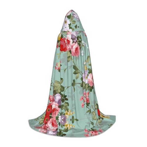 PHAYAH Vintage-Blumenmuster, Halloween, Erwachsene, Kapuzenmantel, Umhang, Damen, Herren, Halloween, Verkleidung, Party, Cosplay, Kostüme, Größe L von PHAYAH