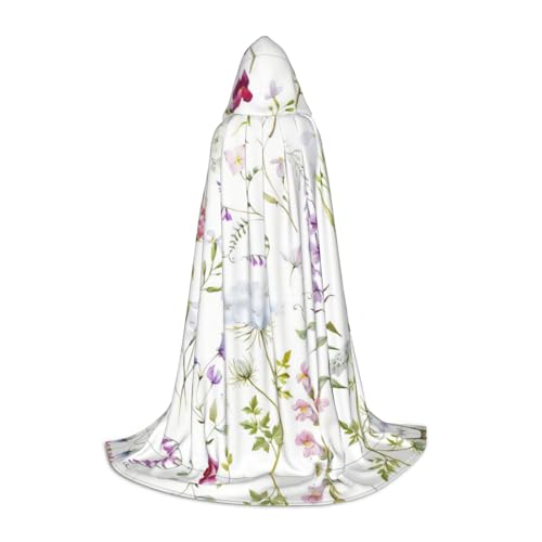 PHAYAH Wasserfarben-Blumenmuster, Halloween, Erwachsenen-Bademantel mit Kapuze, für Damen, Herren, Halloween, Party, Cosplay, Kostüme, Größe S von PHAYAH
