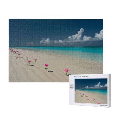 Phayah 1000 Teile Erwachsenenpuzzle Kinder Holzpuzzle Spielzeug DIY Kit Heimdekoration 75 x 50 cm Weißes Strandmuster von PHAYAH