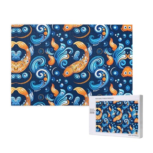 Phayah 1000 Teile Erwachsenenpuzzle Kinder Holzpuzzle Spielzeug DIY Kit Heimdekoration 75 x 50 cm Wellen- und Fischmuster Phayah 1000 Teile Erwachsenenpuzzle Kinder Holzpuzzle Spielzeug DIY Kit Heimdekoration 75 x 50 cm Wellen- und Fischmuster von PHAYAH