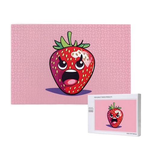 Phayah 1000 Teile Erwachsenenpuzzle Kinder Holzpuzzle Spielzeug DIY Kit Heimdekoration 75 x 50 cm Wütende Erdbeermuster von PHAYAH