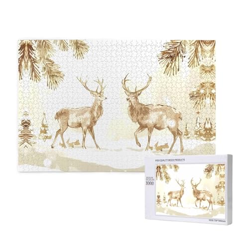 Phayah 1000 Teile Erwachsenenpuzzle Kinder Holzpuzzle Spielzeug DIY Kit Heimdekoration 75 x 50 cm Zwei Hirsche im Schnee Muster Phayah 1000 Teile Erwachsenenpuzzle Kinder Holzpuzzle Spielzeug DIY Kit Heimdekoration 75 x 50 cm Zwei Hirsche im Schnee Muster von PHAYAH