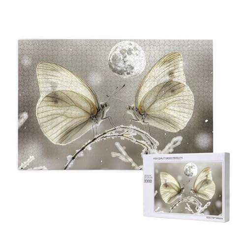 Phayah 1000 Teile Erwachsenenpuzzle Kinder Holzpuzzle Spielzeug DIY Kit Heimdekoration 75 x 50 cm Zwei Schmetterlinge Muster von PHAYAH