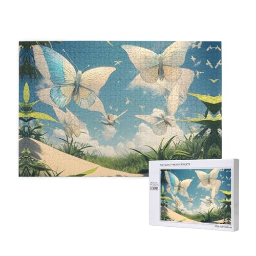 Phayah 1000 Teile Erwachsenenpuzzle Kinder Holzpuzzle Spielzeug DIY Kit Heimdekoration 75 x 50 cm flatterndes Schmetterlingsmuster von PHAYAH