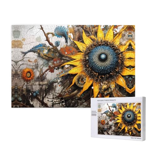 Phayah 1000 Teile Erwachsenenpuzzle Kinder Holzpuzzle Spielzeug DIY Kit Heimdekoration 75 x 50 cm seltsames Sonnenblumenmuster Phayah 1000 Teile Erwachsenenpuzzle Kinder Holzpuzzle Spielzeug DIY Kit Heimdekoration 75 x 50 cm seltsames Sonnenblumenmuster von PHAYAH