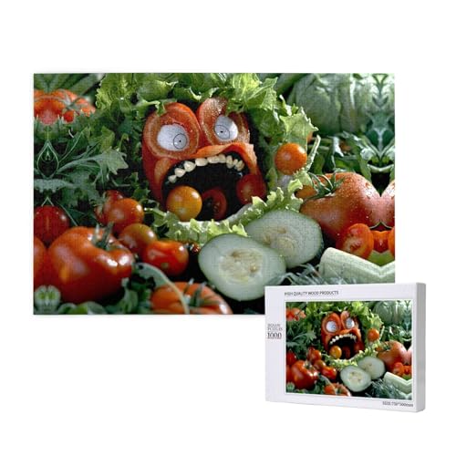 Phayah 1000 Teile Erwachsenenpuzzle Kinder Holzpuzzle Spielzeug DIY Kit Home Decor 75x50cm Gemüse mit offenem Mund Muster von PHAYAH