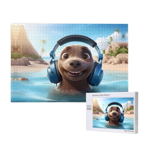 Phayah 1000 Teile Erwachsenenpuzzle Kinder Holzpuzzle Spielzeug DIY Kit Home Decor 75x50cm Shuse mit Kopfhörern Muster von PHAYAH