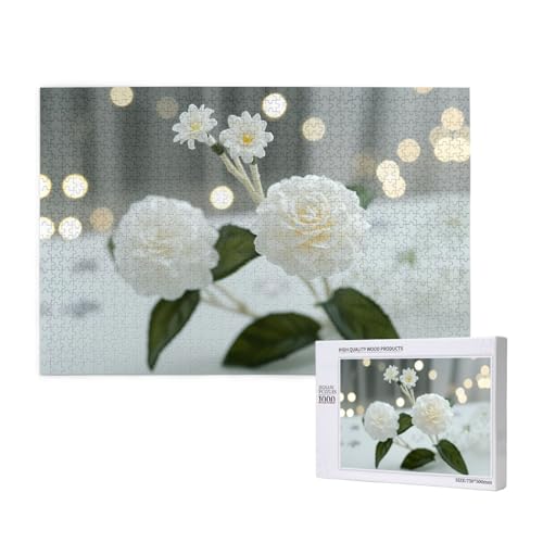 Phayah 1000 Teile Erwachsenenpuzzle Kinder Holzpuzzle Spielzeug DIY Kit Home Decor 75x50cm Weiß Kamelien Muster von PHAYAH