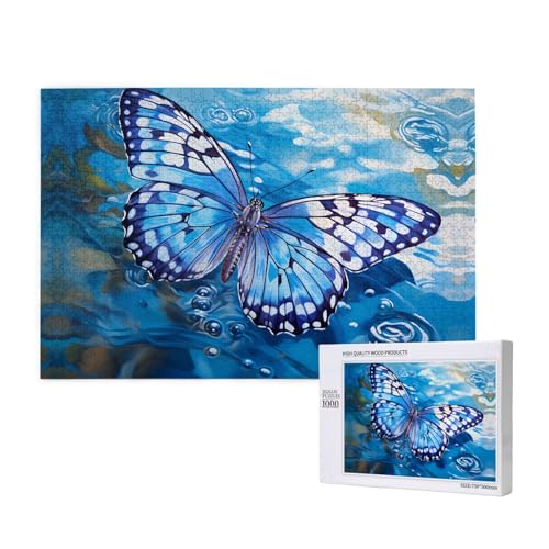 Phayah 1000 Teile Erwachsenenpuzzle Kinder Holzpuzzle Spielzeug DIY Kit Home Decor 75x50cm Weiß Schmetterling in Blau Muster Phayah 1000 Teile Erwachsenenpuzzle Kinder Holzpuzzle Spielzeug DIY Kit Home Decor 75x50cm Weiß Schmetterling in Blau Muster von PHAYAH