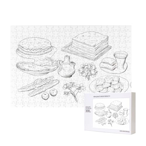 Phayah 300 Teile Erwachsenenpuzzle Kinder Holzpuzzle Spielzeug Kit Wohnkultur 40 x 28 cm Gemüse und Pasta Muster von PHAYAH