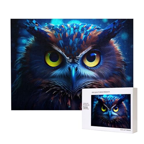 Phayah 500 Stück Puzzle mit blauem Eulenmuster, einzigartiges Puzzle, Wandkunst, Bild für Heimdekoration, 500 Stück von PHAYAH