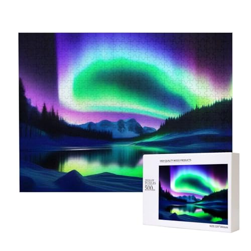 Phayah 500 Teile Erwachsenenpuzzle Kinder Holzpuzzle Spielzeug Kit Wohnkultur 52 x 38 cm Aurora im Nachthimmel Muster von PHAYAH