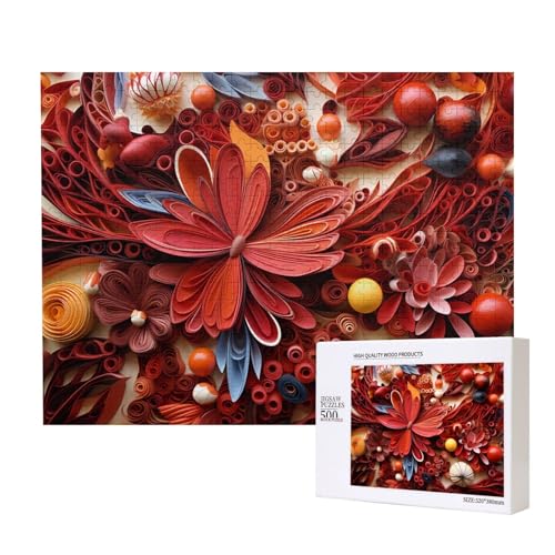 Phayah 500 Teile Erwachsenenpuzzle Kinder Holzpuzzle Spielzeug Kit Wohnkultur 52 x 38 cm Rotes Papier Blumenmuster Phayah 500 Teile Erwachsenenpuzzle Kinder Holzpuzzle Spielzeug Kit Wohnkultur 52 x 38 cm Rotes Papier Blumenmuster von PHAYAH