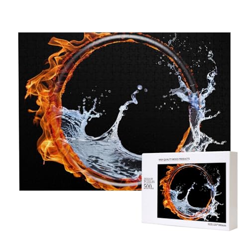 Phayah 500 Teile Erwachsenenpuzzle Kinder Holzpuzzle Spielzeug Kit Wohnkultur 52 x 38 cm Wasser Feuer Rad Muster von PHAYAH