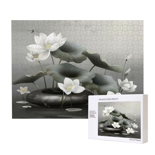 Phayah 500 Teile Erwachsenenpuzzle Kinder Holzpuzzle Spielzeug Kit Wohnkultur 52 x 38 cm Weißes Lotusblumenmuster Phayah 500 Teile Erwachsenenpuzzle Kinder Holzpuzzle Spielzeug Kit Wohnkultur 52 x 38 cm Weißes Lotusblumenmuster von PHAYAH